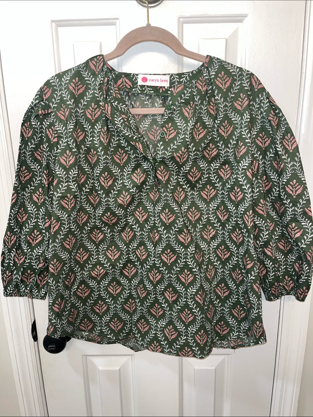 Caryn Lawn green floral shirt top